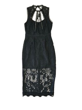 ALEXIS NWT Black Lace Midi Dress Open Back Keyhole Sleeveless Size M Cocktail